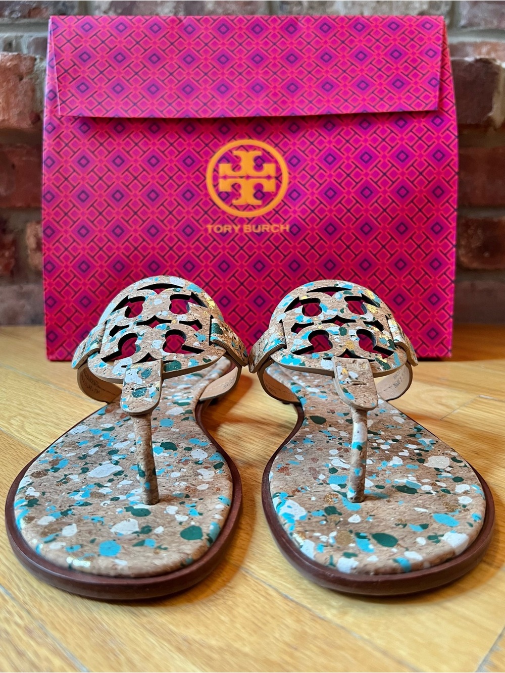 Tory Burch Blue Confetti Miller Welt Cork Sandals - Picture 4 of 12